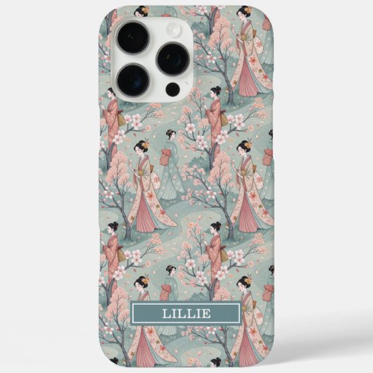Japanese Sakura Geisha Pattern Monogrammed Case-Mate iPhone Hülle (Rückseite)