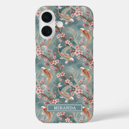Japanese Sakura Koi Fish Pattern Monogrammed iPhone 16 Hülle