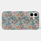 Japanese Sakura Koi Fish Pattern Monogrammed Case-Mate iPhone Hülle (Rückseite (Horizontal))