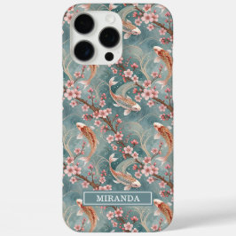 Japanese Sakura Koi Fish Pattern Monogrammed iPhone 16 Pro Max Hülle