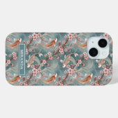Japanese Sakura Koi Fish Pattern Monogrammed Case-Mate iPhone Hülle (Rückseite (Horizontal))