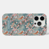Japanese Sakura Koi Fish Pattern Monogrammed Case-Mate iPhone Hülle (Rückseite (Horizontal))