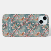 Japanese Sakura Koi Fish Pattern Monogrammed Case-Mate iPhone Hülle (Rückseite (Horizontal))