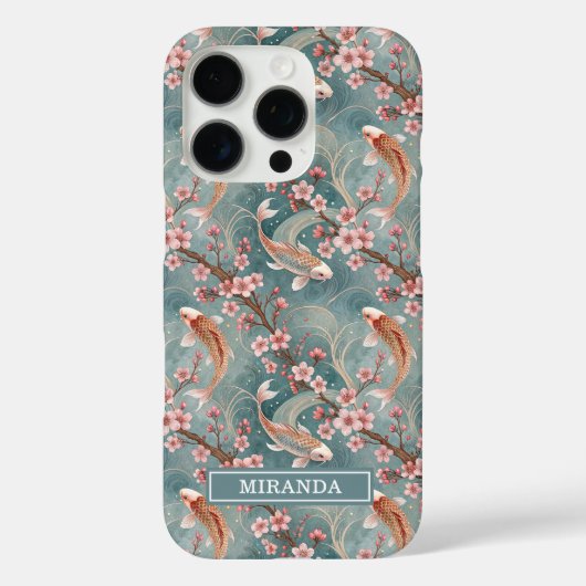 Japanese Sakura Koi Fish Pattern Monogrammed Case-Mate iPhone Hülle (Rückseite)
