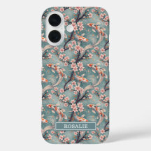 Japanese Sakura Koi Fish Print Monogrammed