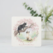 Japanese Sakura & Zen Cats Watercolor Einladung (Stehend Vorderseite)