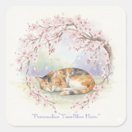 Japanese Sakura & Zen Cats Watercolor Quadratischer Aufkleber