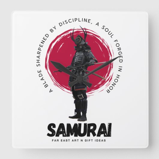 Japanese Samarai Wall Clock  Quadratische Wanduhr (Vorderseite)