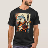Japanese Samurai Cat Playing The Electric Guitar T-Shirt (Vorderseite)