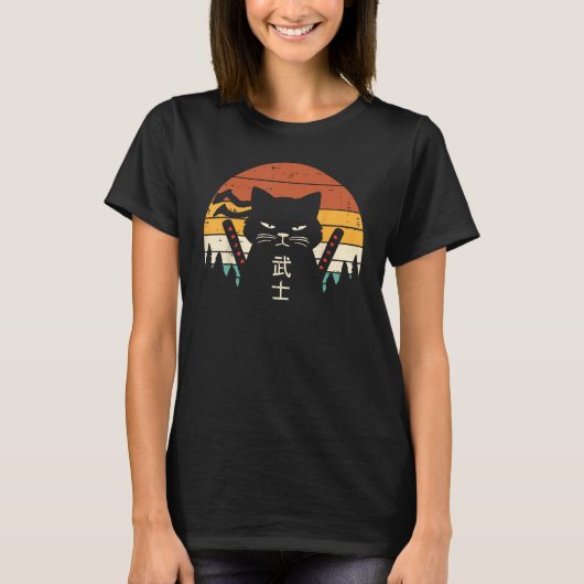 Japanese Samurai Cat Warrior Retro Ninja Men Women T-Shirt (Vorderseite)