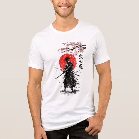 Japanese Samurai Cherry Blossom Sun Graphic Tee (Vorderseite)