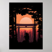Japanese Samurai In Sunset Poster (Vorne)