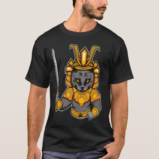 Japanese Samurai Katana Ninja Cat Sword Feline Oyo T-Shirt (Vorderseite)