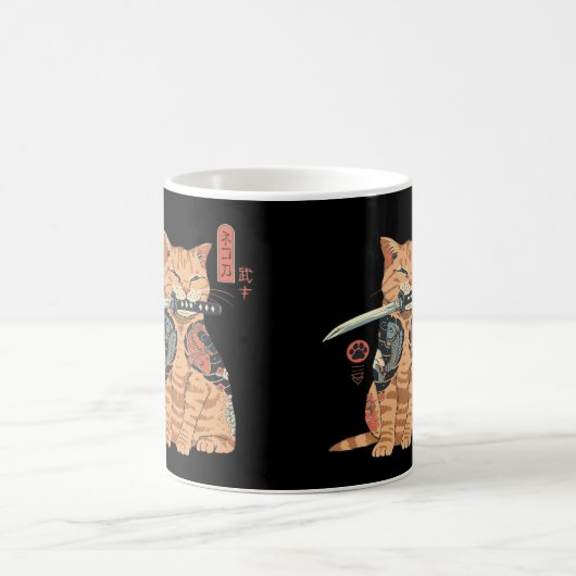 Japanese Samurai Ninja Cat Kawaii Tattoo Graphic Kaffeetasse (Mittel)