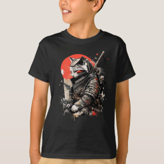 Japanese Samurai Ninja Cat Kawaii Tattoo Graphic T-Shirt