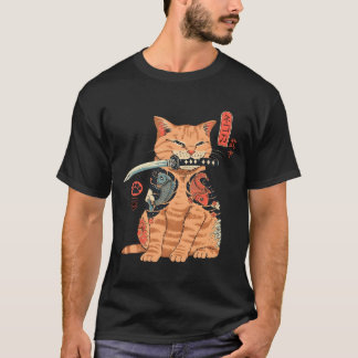 Japanese Samurai Ninja Cat Kawaii Tattoo T-Shirt