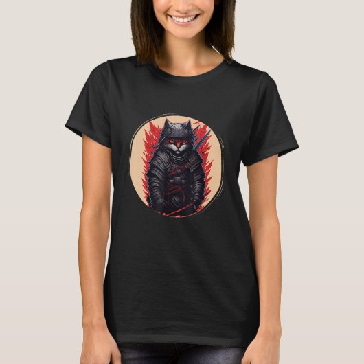 Japanese Samurai Ninja Cat T-Shirt (Vorderseite)