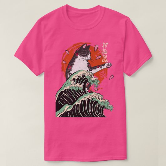 Japanese Samurai Ninja Cat The great wave Kanagawa T-Shirt (Design vorne)