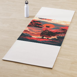 Japanese samurai warrior and retro sunset yogamatte