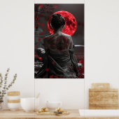 Japanese samurai woman with tattoo under full moon poster (Küche)