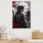Japanese samurai woman with tattoo under full moon poster (Küche)