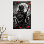 Japanese samurai woman with tattoo under full moon poster (Küche)