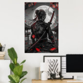 Japanese samurai woman with tattoo under full moon poster (Heimbüro)