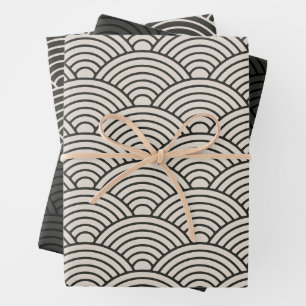 Japanese Seigaiha Wave   Black and Cream White Geschenkpapier Set