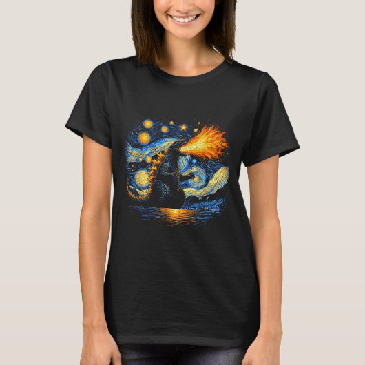 Japanese Starry Night Kaiju Funny Art Men Women Ki T-Shirt (Vorderseite)