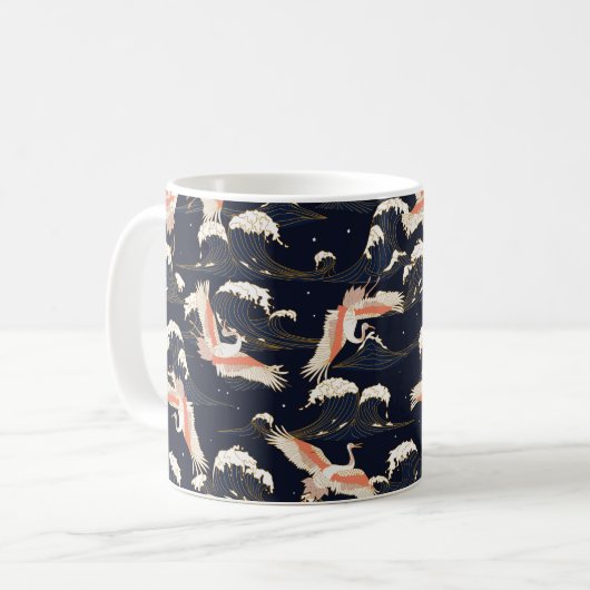 japanese Storks in vintintstyle on green backgrou Kaffeetasse (Vorderseite Links)