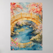 Japanese-style arched bridge spans a tranquil rive poster (Vorne)