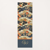 Japanese Style Retro Teal Floral and Clouds Print Yogamatte (Vorderseite)