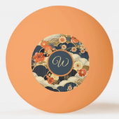 Japanese Style Retro Teal Floral n Clouds Initial Tischtennisball (Vorderseite)
