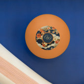 Japanese Style Retro Teal Floral n Clouds Initial Tischtennisball