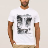 Japanese Sumi-e Waterfall Zen Explore Landscape T-Shirt (Vorderseite)