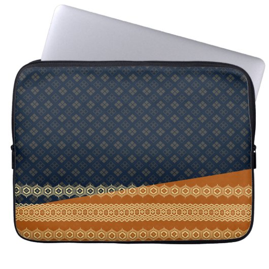 Japanese Tortoise and Diamond Pattern Gold Navy Laptopschutzhülle (Vorderseite)