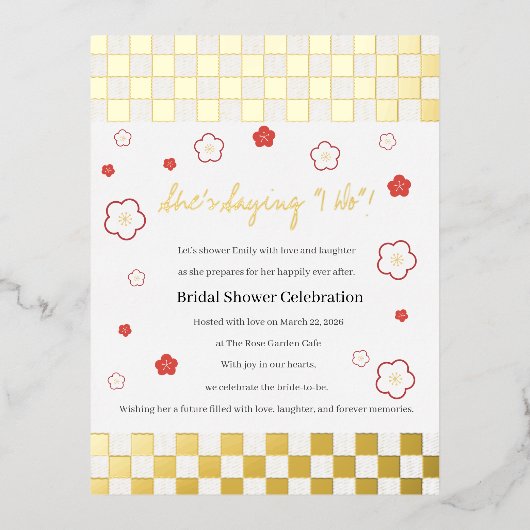 Japanese Touch Bridal Folie Einladungspostkarte (Vorderseite)