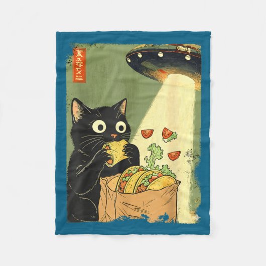 Japanese UFO Tacos Cat Anime Fleecedecke (Vorderseite)