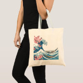 Japanese Ukiyo-e Wave and Cherry Blossom Tote Bag Tragetasche (Vorderseite (Produkt))