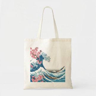 Japanese Ukiyo-e Wave and Cherry Blossom Tote Bag Tragetasche