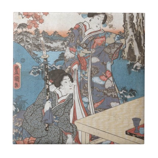 Japanese vintage ukiyo-e geisha fliese (Vorderseite)