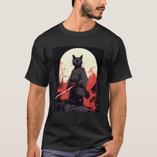 Japanese Warrior Cat Ninja Mask Kitsune T-Shirt (Vorderseite)