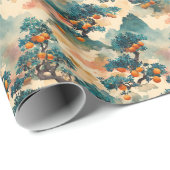 Japanese Watercolor Bonsai Orange Tree Botanical P Geschenkpapier (Rolleneckpunkt)