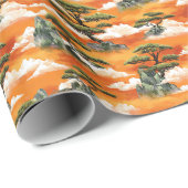 Japanese Watercolor Bonsai Pine Mountain Pattern Geschenkpapier (Rolleneckpunkt)