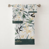 Japanese Watercolor Green Gold Bamboo Badhandtuch Set (Insitu)