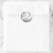 Japanese Wave & Hibiscus Silver Runder Aufkleber (Tasche)