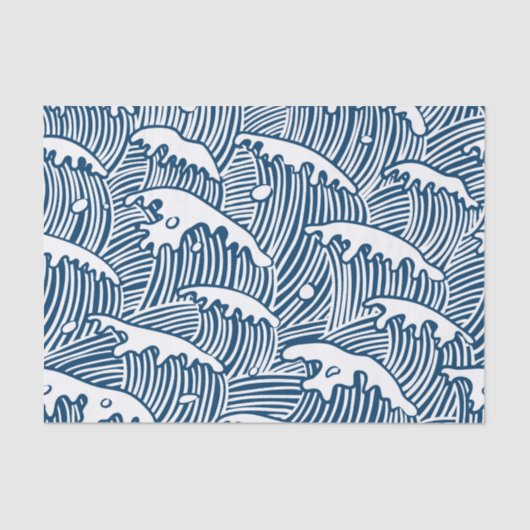 JAPANESE  WAVE PATTERN IN BLUE Tissue Paper Seidenpapier (Vorderseite)