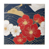 Japanese Waves and Blossoms Ceramic Tile - Piece 1 Fliese (Vorderseite)