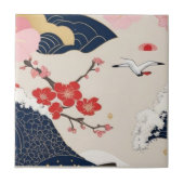 Japanese Waves and Blossoms Ceramic Tile - Piece 2 Fliese (Vorderseite)