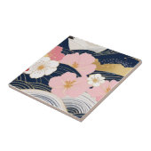 Japanese Waves and Blossoms Ceramic Tile - Piece 7 Fliese (Seite)